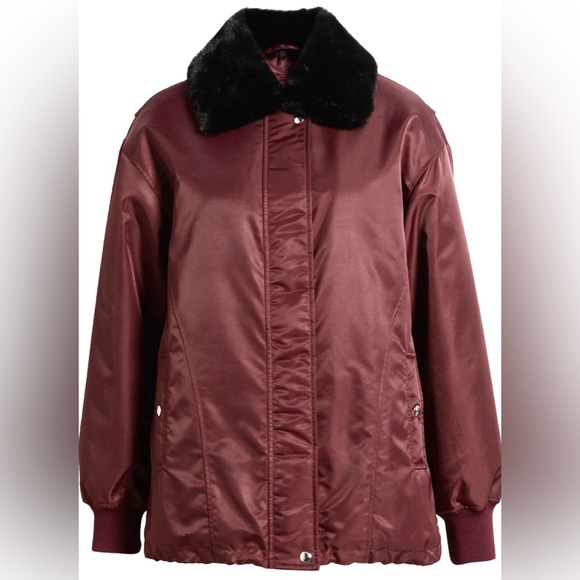 Blank NYC Burgundy Bomber Jacket with Black Faux Fur Collar - Picture 1 of 7
